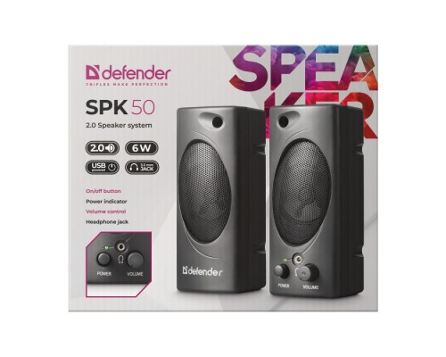 Акустическая 2.0 система SPK 50 черный, 6 Вт, питание от USB DEFENDER