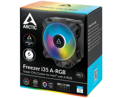 Вентилятор для процессора Arctic Freezer i35 ARGB Retail ACFRE00104A RTL  (703444) (Height 158.5mm, 6mm x 4pcs, 200 - 1700RPM, 4-pin PWM, Al, 12 A-RGB LEDs 4-Pin - 5v, Screw, Intel LGA1700/1200/115x) (703444)