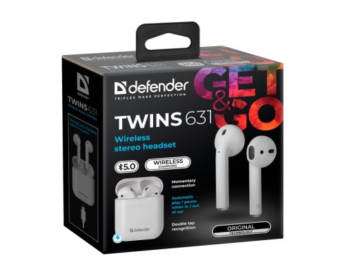 Беспроводная гарнитура Twins 631 белый,TWS, Bluetooth, БЗ DEFENDER (636315)