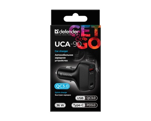 Автомобильное ЗУ UCA-90 36W, USB QC3.0, Type-C/PD3.0 DEFENDER (838368)