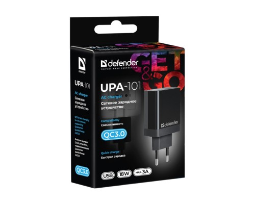 Сетевое ЗУ UPA-101 1 порт USB, 18W, QC 3.0 DEFENDER (835732)