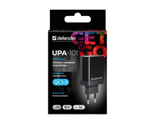 Сетевое ЗУ UPA-101 1 порт USB, 18W, QC 3.0 DEFENDER (835732)