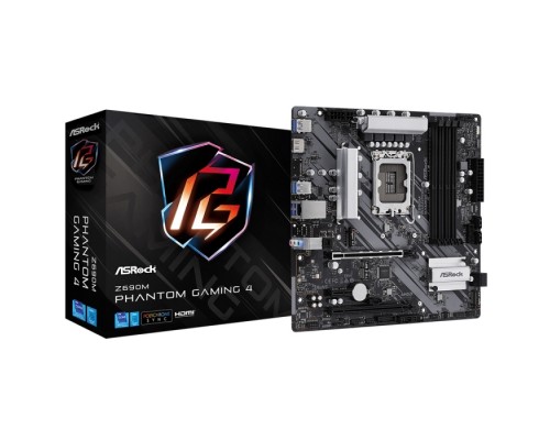 Материнская плата Z690M Phantom Gaming 4, Socket 1700, Intel®Z690, 4xDDR4-3200, HDMI, 2xPCI-Ex16, 1xPCI-Ex1, 4xSATA3(RAID 0/1/5/10), 3xM.2, 8 Ch Audio, 1xGLan, (0+4)xUSB2.0, (6+4)xUSB3.2, mATX, RTL(935992)(Z690M Phantom Gaming 4)