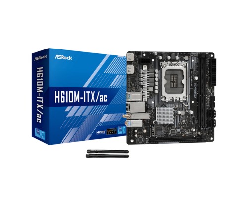 Материнская плата H610M-ITX/AC, Socket 1700, Intel®H610, 2xDDR4-3200, HDMI+DP, 1xPCI-Ex16, 4xSATA3, 1xM.2, 8 Ch Audio, 1xGLan, WiFi, (2+2)xUSB2.0, (2+2)xUSB3.2, 1xPS/2, Mini-ITX, RTL,  (936951)