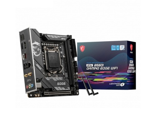 Материнская плата MPG B560I GAMING EDGE WIFI, mini-ITX, Socket 1200, Intel®B560, 2xDDR4-2933, HDMI+DP, 1xPCI-Ex16, 4xSATA3, 2xM.2, 8 Ch Audio, 2.5GLan, Wi-Fi 6E AX210, (4+2)xUSB2.0, (1+2)xUSB3.2, (1+1)xUSB3.2 Type-C™, RTL  (810580)