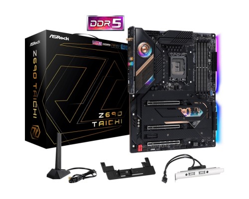 Материнская плата Z690 Taichi, Socket 1700, Intel®Z690, 4xDDR5-4400, HDMI, 3xPCI-Ex16, 1xPCI-Ex1, 7xSATA3 (RAID 0/1/5/10), 3xM.2, 8 Ch Audio, 1xGLan, 1x2.5GLan, WiFi, (0+3)xUSB2.0, (6+4)xUSB3.2, (2+1)xUSB3.2 Type-C™, ATX, RTL  (936098)