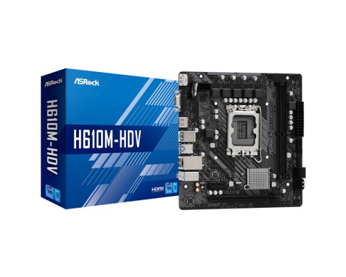 Материнская плата H610M-HDV, Socket 1700, Intel®H610, 2xDDR4-3200, D-SUB+HDMI+DP, 1xPCI-Ex16, 1xPCI-Ex1, 4xSATA3, 8 Ch Audio, 1xGLan, (4+2)xUSB2.0, (2+2)xUSB3.2, 1xPS/2, mATX, RTL  (936661)