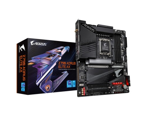 Материнская плата Z790 AORUS ELITE AX, Socket 1700, Intel®Z790, 4xDDR5-4800, HDMI+DP, 3xPCI-Ex16, 6xSATA3(RAID 0/1/5/10), 4xM.2, 8Ch Audio, 1x2.5GbLan, WiFi, (4+4)xUSB2.0, (5+2)xUSB3.2, (1+1)xUSB3.2 Type-C™, ATX, RTL