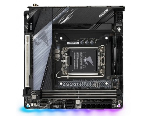 Материнская плата Z690I AORUS ULTRA, Socket 1700, Intel®Z690, 2xDDR5-4800, HDMI+DP, 1xPCI-Ex16, 2xSATA3, 2xM.2, 8Ch Audio, 2,5GbLan, WiFi, (2+4)xUSB2.0, (5+2)xUSB3.2, (1+1)xUSB3.2 Type-C™, Mini-ITX, RTL  (829940)