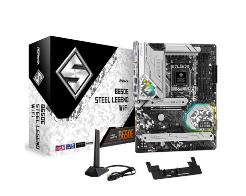 Материнская плата B650E STEEL LEGEND WIFI, Socket AM5, AMD B650, 4xDDR5-5200, HDMI+DP, 2xPCI-Ex16, 2xSATA3(RAID 0/1/10), 3xM.2, 8 Ch Audio, 1x2.5GLan, WiFi, (2+4)xUSB2.0, (5+4)xUSB3.2, (1+1)xUSB3.2 Type-C™, ATX, RTL,  (940866)