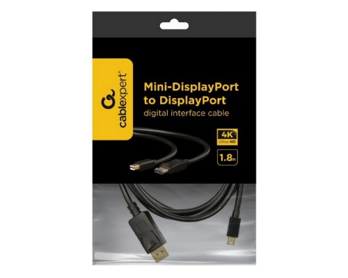 Кабель miniDP<->DP Cablexpert CCP-mDP2-6 20M/20M, v.1.2, 4K, 1.8м, черный, позол.разъемы, пакет (CCP-mDP2-6) (104210)