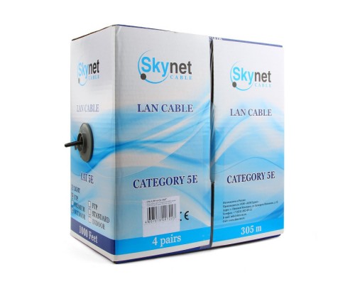 Кабель SkyNet CSP-UTP-4-CU-OUT Premium UTP outdoor 4x2x0,51, медный, FLUKE TEST, кат.5e, однож., 305 м, box, черный (207285)