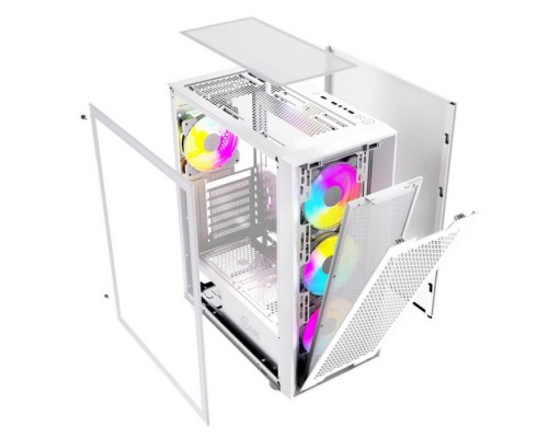 Корпус Powercase Alisio X4W, Tempered Glass, 4x 120mm 5-color fan, белый, ATX  (CAXW-L4) CAXW-L4