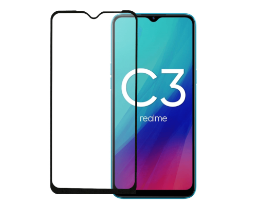 Защитное стекло PERO Full Glue для Realme C3, черное