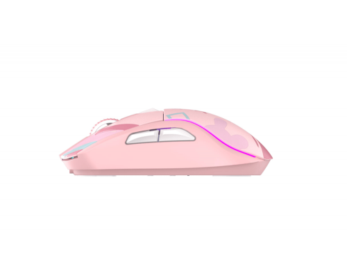 Мышь игровая беспроводная Dareu A950 Pink (розовый), DPI 400/800/1600/3200/6400/12000, подключение Tri-mode: проводное+2.4GHz+BT, встроенный аккумулятор 930mAh, зарядная станция, подсветка RGB, размер 123x64x39мм