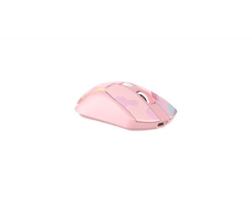 Мышь игровая беспроводная Dareu A950 Pink (розовый), DPI 400/800/1600/3200/6400/12000, подключение Tri-mode: проводное+2.4GHz+BT, встроенный аккумулятор 930mAh, зарядная станция, подсветка RGB, размер 123x64x39мм