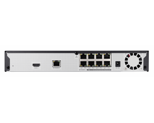 IP видеорегистратор 8-ми канальный с поддержкой кодеков H.265/H.264/MJPEG и встроенным PoE коммутатором 8-портов PoE, поддержка ONVIF (Profile-S), Wisenet, RTSP, запись до 80Mbps