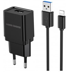 Зарядное устройство СЗУ More choice NC33i black USB, 5В/1А, USB-фонарик, для Lightning, черный                                                                                                                                                            
