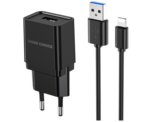 Зарядное устройство СЗУ More choice NC33i black USB, 5В/1А, USB-фонарик, для Lightning, черный