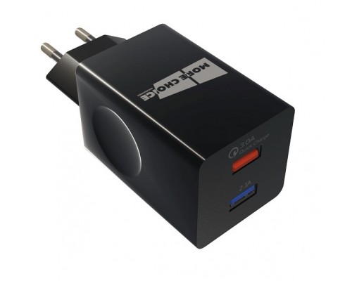 Зарядное устройство СЗУ More choice NC55QC black для быстрого заряда, USB 1  5B - 3.0A (QC), USB 2  5B - 2.1A, черный