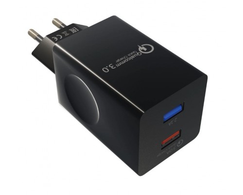 Зарядное устройство СЗУ More choice NC55QC black для быстрого заряда, USB 1  5B - 3.0A (QC), USB 2  5B - 2.1A, черный