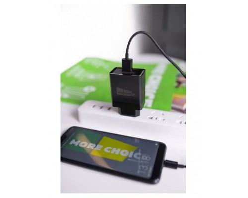 Зарядное устройство СЗУ More choice NC52QCa black 1х USB, 3.0A, QC3.0, с кабелем USB type-C, USB-фонарик, черный