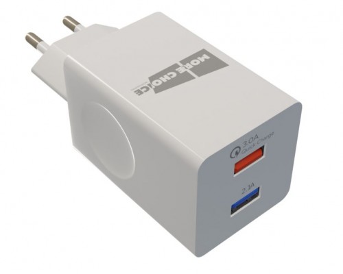 Зарядное устройство СЗУ More choice NC55QC white для быстрого заряда, USB 1  5B - 3.0A (QC), USB 2  5B - 2.1A, белый