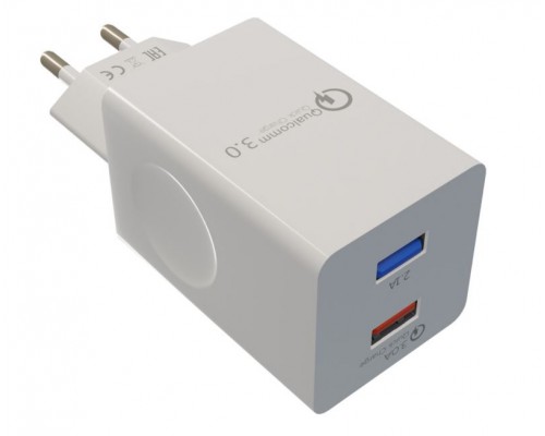 Зарядное устройство СЗУ More choice NC55QC white для быстрого заряда, USB 1  5B - 3.0A (QC), USB 2  5B - 2.1A, белый