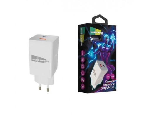 Зарядное устройство СЗУ More choice NC55QC white для быстрого заряда, USB 1  5B - 3.0A (QC), USB 2  5B - 2.1A, белый