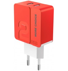 Зарядное устройство СЗУ More choice NC46a red/white 2х USB, 2.4А, с кабелем USB Type-C, держатель для кабеля, красный/белый                                                                                                                               