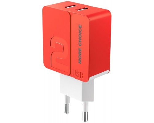 Зарядное устройство СЗУ More choice NC46a red/white 2х USB, 2.4А, с кабелем USB Type-C, держатель для кабеля, красный/белый