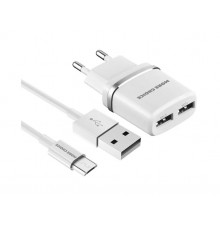 Зарядное устройство СЗУ More choice NC22m white 2х USB, 2.4А, с кабелем micro USB, держатель для кабеля, белый                                                                                                                                            