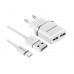 Зарядное устройство СЗУ More choice NC22m white 2х USB, 2.4А, с кабелем micro USB, держатель для кабеля, белый