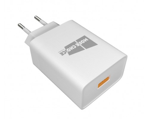 Зарядное устройство СЗУ More choice NC52QC white 1х USB, 3.0A, Quick Charge 3.0, USB-фонарик, белый