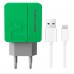 Зарядное устройство СЗУ More choice NC46a green/grey 2х USB, 2.4А, с кабелем USB Type-C, держатель для кабеля, зеленый/серый