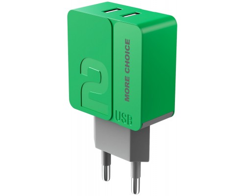 Зарядное устройство СЗУ More choice NC46a green/grey 2х USB, 2.4А, с кабелем USB Type-C, держатель для кабеля, зеленый/серый