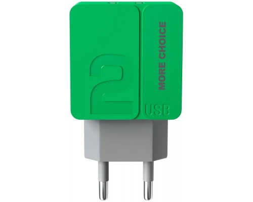 Зарядное устройство СЗУ More choice NC46a green/grey 2х USB, 2.4А, с кабелем USB Type-C, держатель для кабеля, зеленый/серый