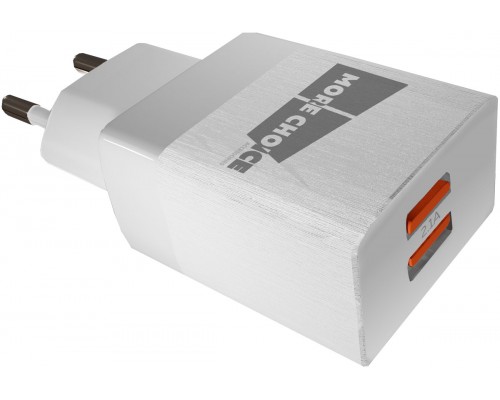 Зарядное устройство СЗУ More choice NC24a white 2х USB, 2.1А, с кабелем USB Type-C, держатель для кабеля, белый