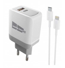 Зарядное устройство СЗУ More choice NC71Si white 20 Вт, 1х USB Type-C, 5B - 3A (PD), 1x USB Quick Charge 3.0, с кабелем Lightning, белый                                                                                                                  