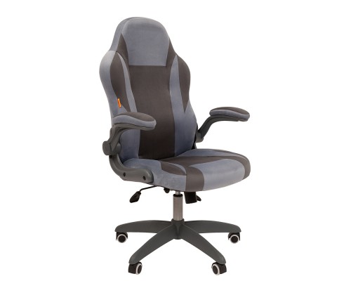 Игровое кресло Chairman game 55 00-07115876 компьютерное, до 120 кг ткань велюр Т-71 голубой/Т-55 серый, пластик