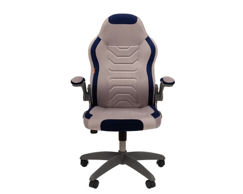Игровое кресло Chairman game 50 00-07115872 компьютерное, до 120 кг, ткань велюр Т-53 серое/Т-82 синее, пластик