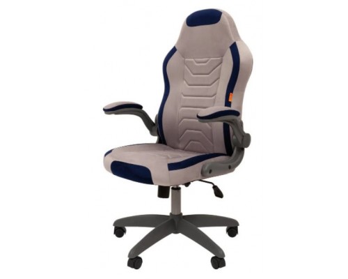 Игровое кресло Chairman game 50 00-07115872 компьютерное, до 120 кг, ткань велюр Т-53 серое/Т-82 синее, пластик