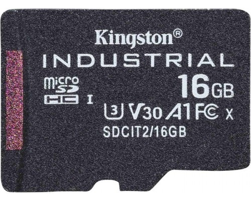Карта памяти Kingston Industrial SDCIT2/16GBSP microSD, 16Gb, Class10, UHS-I, U3, V30, A1, чтение  100 Мб/с, без адаптера