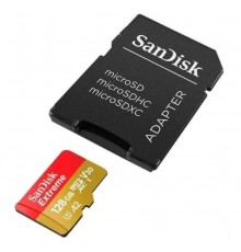 Карта памяти SanDisk Extreme SDSQXAA-128G-GN6MA microSD, 128Gb, UHS-I (U3), Class 10, чтение до 190 Мб/с, с адаптером                                                                                                                                     