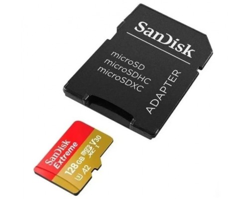 Карта памяти SanDisk Extreme SDSQXAA-128G-GN6MA microSD, 128Gb, UHS-I (U3), Class 10, чтение до 190 Мб/с, с адаптером