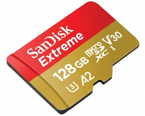 Карта памяти SanDisk Extreme SDSQXAA-128G-GN6MA microSD, 128Gb, UHS-I (U3), Class 10, чтение до 190 Мб/с, с адаптером