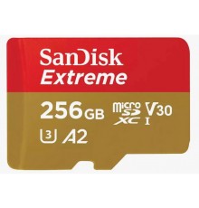 Карта памяти SanDisk Extreme SDSQXAV-256G-GN6MN microSD, 256Gb, UHS Class 3, Class 10, чтение до 190 Мб/с, без адаптера                                                                                                                                   