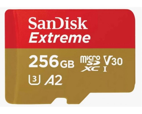 Карта памяти SanDisk Extreme SDSQXAV-256G-GN6MN microSD, 256Gb, UHS Class 3, Class 10, чтение до 190 Мб/с, без адаптера