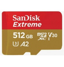 Карта памяти SanDisk Extreme SDSQXAV-512G-GN6MA microSD, 512Gb, UHS Class 3, Class 10, чтение до 190 Мб/с, с адаптером                                                                                                                                    