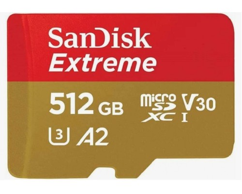 Карта памяти SanDisk Extreme SDSQXAV-512G-GN6MA microSD, 512Gb, UHS Class 3, Class 10, чтение до 190 Мб/с, с адаптером